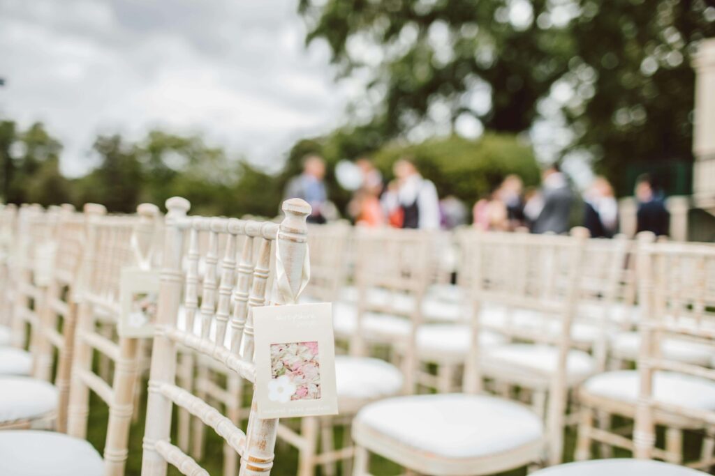Chairs set out for a wedding ceremony